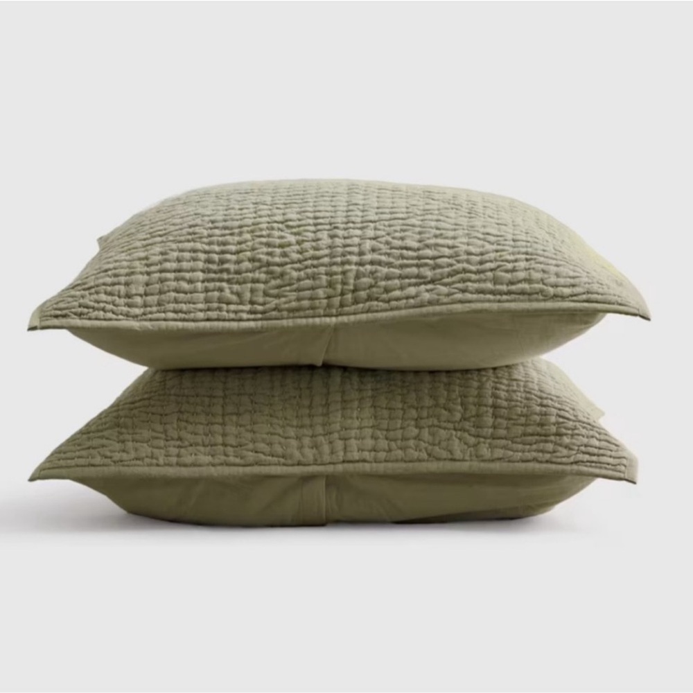 QUINCE European Linen Cotton Stitch Sham Set King Olive 6787